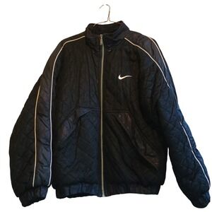 Vintage Nike Puffer Jacket Large Black Quilted Big Swoosh 90s Y2K H60207‎ ZKG